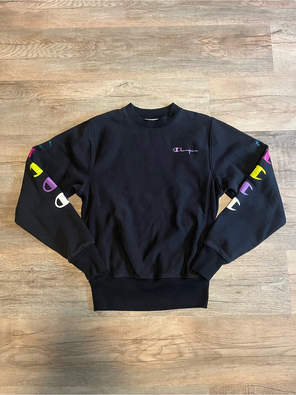 Champion Reverse Weave Multi-Color Logo Sleeve Crewneck Sweatshirt size XS
